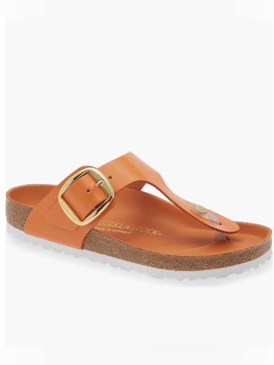 Birkenstock Shoes - Birkenstock Orange Thong Sandal with Gold Buckle